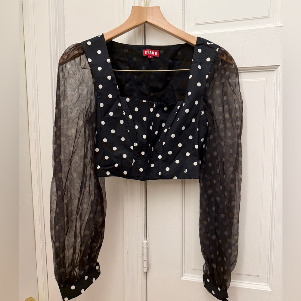STAUD Black and White Polka Dot Blouse